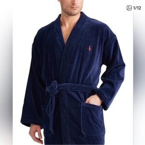 Ralph Lauren Robe Housecoat Navy Blue 100% Cotton XL Fit
